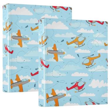 Imagem de Fichários personalizados de helicóptero de avião com céu azul, 3 polegadas, 3 anéis, 200 folhas, caderno, fichário de receitas de anel redondo, 31,5 x 27 x 6 cm, 1 pacote