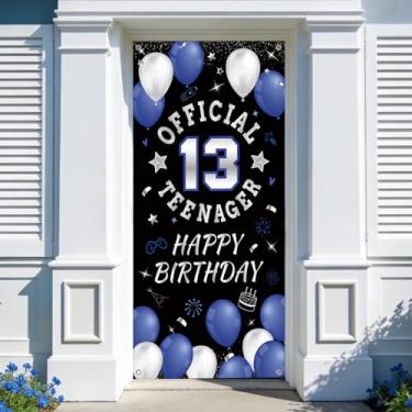 Imagem de Banner Aniversário 13 Anos Porta, Azul Decoração Oficial Aniversário Adolescentes Poliéster para Meninos Meninas 13 Anos para Fotos Decoração Festa Jardim Uso Interno Externo