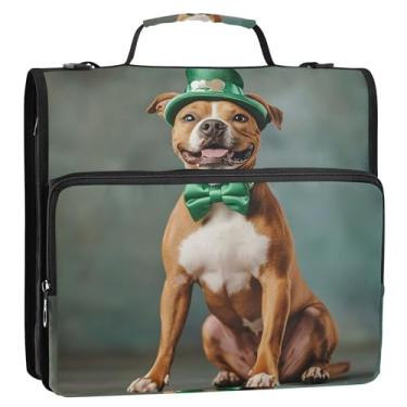 Imagem de Fichário fofo com estampa de cachorro, organizador com zíper de 3 cm, fichário resistente com alça de ombro para portfólio escolar e estojo para pasta de anel