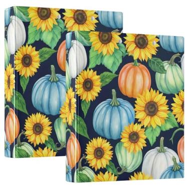 Imagem de Fichários personalizados de abóboras em aquarela de 3 cm, 3 anéis, 200 folhas, pastas, anel redondo, fichário de escritório, 31,5 x 27 x 6 cm, pacote com 2