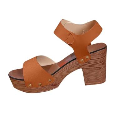 Imagem de Sandália feminina casual de salto alto com boca de peixe para primavera, verão, lazer, uso ao ar livre, confortável, Marrom, 35