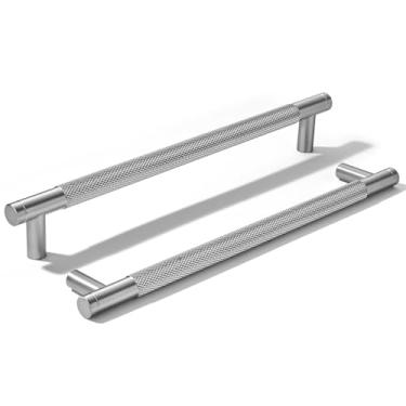 Imagem de khtumeware Pacote com 5 puxadores de alumínio de 256 mm (10 polegadas) puxadores de armário de níquel acetinado escovado puxadores de gaveta puxadores de cozinha para armários puxadores de armário