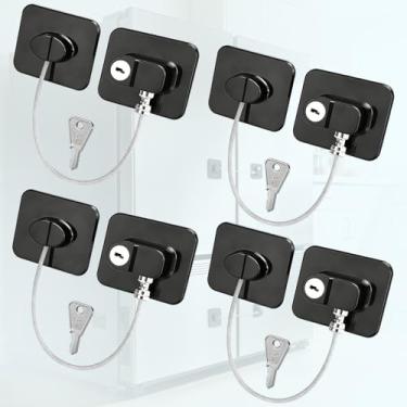 Imagem de Trava de geladeira, 4 peças de travas de geladeira para armários, freezer e gavetas, fritadeira a ar, armários, janelas, portas, ABS durável com suporte adesivo, fácil instalação, sem necessidade de