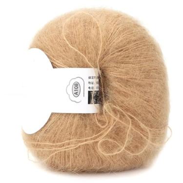 Imagem de Fio de angorá, fio de mohair macio angorá longo fio de lã macio mohair tricô quente angola mohair popular macio mohair (18 cáqui)