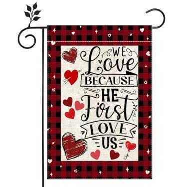 Imagem de SXDMHYB Bandeira de texto em grade dos namorados, bandeira de jardim, 30,5 x 45,7 cm, feliz dia dos namorados, coração, jardim, decoração de casa, festa, jardim, dia dos namorados, para casa, quintal