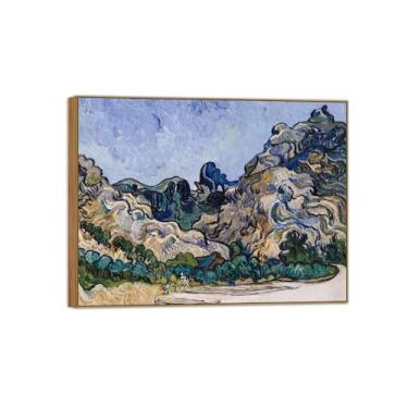 Imagem de Vincent van Gogh Famosa pintura em tela de arte de parede pronta para pendurar. Paisagem de montanha. Imagem em moldura de madeira para decoração de sala de estar 40 x 50 cm 16 x 20 pol