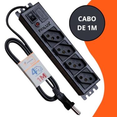 Imagem de Filtro De Linha 4 Tomadas Cabo De 1 Metro Metálico Extensão Régua Protetor Energia Elétrica Profissional Com Fusível Bivolt 110 127 220 Fiolux Powerlink 110V 127V 220V Corpo em Metal 1M