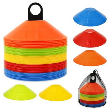 Imagem de 100 peças de cone de futebol com bolsa de transporte e suporte, 5 cores marcadores cones slalom acessórios de treinamento para futebol futebol basquete (100 peças)