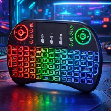 Imagem de Mini teclado, teclado sem fio portátil de 2,4 GHz com mouse touchpad, retroiluminação RGB