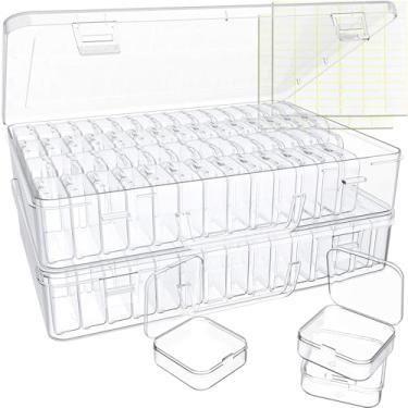 Imagem de Caixa organizadora de contas, pacote com 120 caixas de armazenamento pequenas e transparentes com etiquetas, estojo grande para artesanato de viagem com alça, mini recipientes de plástico para fazer