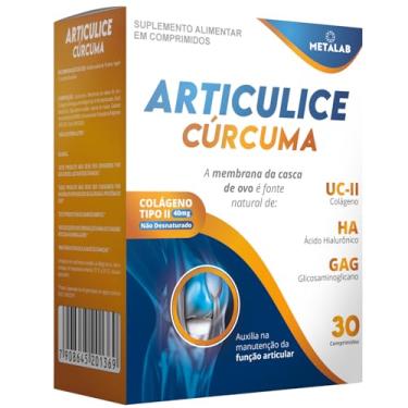 Imagem de Articulice Curcuma com Glucosaminoglicanos Ácido Hialuronico Colageno Tipo 2 com Curcuma Colageno Suplemento para Articulações Mobilidade e Flexibilidade 30 comprimidos