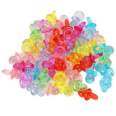 Imagem de Pssopp Mini Chupeta Acrílica, Mini Brinquedos Transparentes Rosa e Azul Coloridos Adequados para Decoração de Aniversários e Baptizados de Bebês (Cores misturadas transparentes)