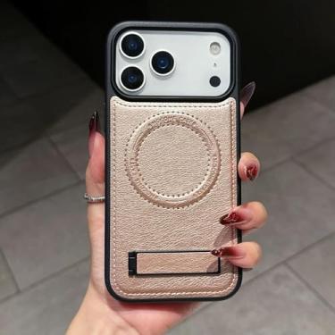 Imagem de SFDSUH Capa de couro PU com suporte para iPhone 16 Pro Max, carregamento sem fio magnético e proteção contra impactos (para iPhone 16 Pro Max/dourado rosa)