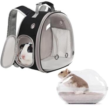 Imagem de LAIRIES Mochila de Viagem Portátil Habitat para Pequenos Animais, Cápsula Espacial Bolha Janela Cobaia Pássaro Dragão Barbudo Tartaruga Transportadora Coelho Esquilo Hamster Gaiola Bolsa Respirável