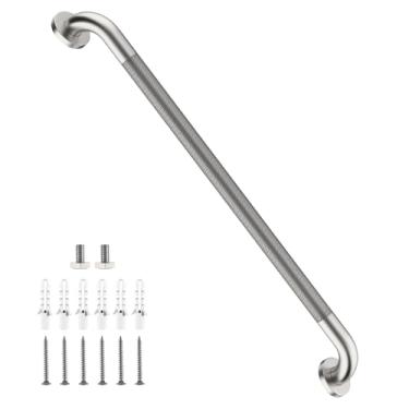 Imagem de Barra de apoio de níquel escovado, 81 cm, barra antiderrapante iHansee para banheiro com aderência serrilhada, corrimão de segurança de aço inoxidável para banheira, guidão de chuveiro montado na