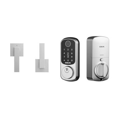 Imagem de DESLOC Trava inteligente de impressão digital B200 com 2 maçanetas, conjunto de fechadura de porta frontal sem chave, fechadura de teclado eletrônico, controle de aplicativo, trava automática, bateria