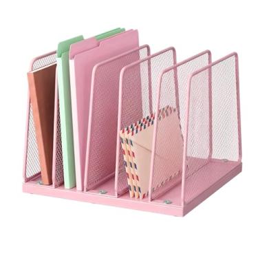 Imagem de LEKETREE Organizador de arquivos de mesa pequeno, classificador de arquivos vertical de 5 seções, suporte de pasta de arquivos vertical, organização de mesa de escritório de metal de malha para