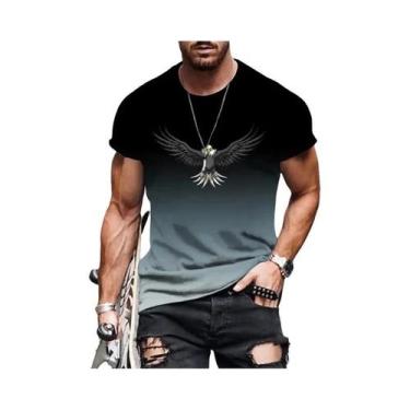 Imagem de Camiseta Masculina plus Size Com Estampa 3D De Águia Em Degradê, Secag