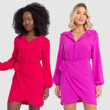 Imagem de Kit 2 Vestido Feminino Soltinho Curto Manga Longa Bufante - Swiss Bout