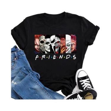 Imagem de Camiseta Oversized De Halloween Para Mulheres Com Personagens De Horro