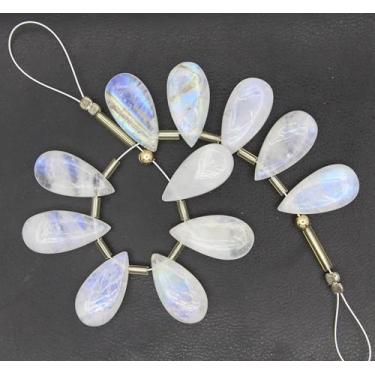 Imagem de Contas de pedra da lua de arco-íris brancas naturais – 10 peças de briolete liso em forma de pêra, aproximadamente 8 x 19 mm a 9 x 19 mm | Contas de pedra preciosa genuína para fazer joias e