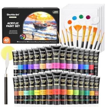 Imagem de Shuttle Art Conjunto de 48 tintas acrílicas, 30 cores de tinta acrílica (36 ml) com 10 pincéis, 5 telas, 1 faca de tinta, 1 paleta, 1 esponja de arte, conjunto completo para crianças, adultos, pintura