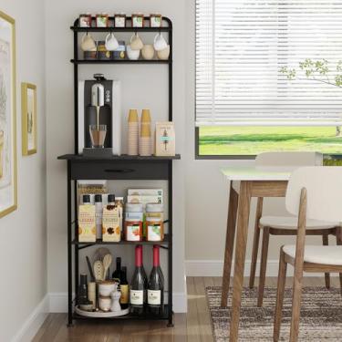 Imagem de Homsorout Estação de café – Rack de padeiro com gaveta de tecido, suporte de armazenamento de forno de micro-ondas, suporte de padeiro para estação de suporte de café, organizador de cozinha doméstica