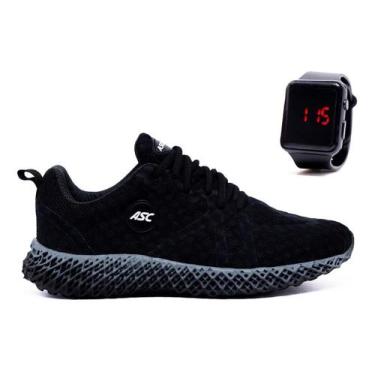 Imagem de Kit Tênis Ghost 3 Masculino Asc Academia + Relógio Digital, Preto, 41 