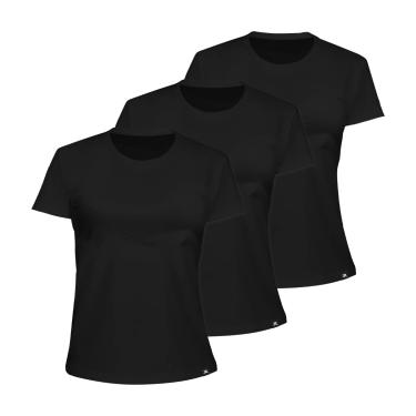 Imagem de Kit com 3 Camiseta Algodão Sportswear Muvin - Feminino - Mais Conforto - Academia – Camiseta Manga Curta - Treino Funcional - Corrida – Ginástica (BR, Alfa, M, Regular, Preto)