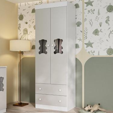 Imagem de Guarda-roupa Infantil 62cm 2 Portas Com Vidro E 2 Gavetas Teddy Multimóveis Mp4486 Branco/off White Branco/off White