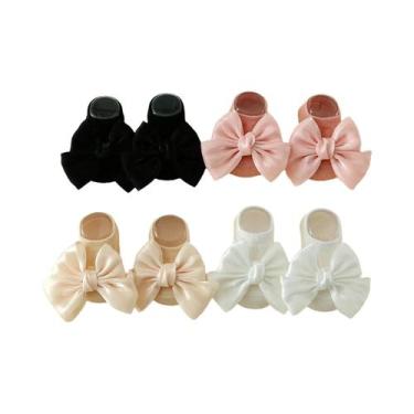 Imagem de Conjunto De Meias Com Laço Para Bebês Meninas De 0 a 12 Meses, 4 Pares