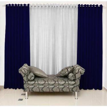 Imagem de Cortina Bicolor Rústica com Ilhóses Cromado 4 x 2,5  Admirare, Azul Ma