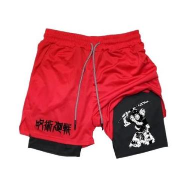 Imagem de Shorts De Corrida Masculinos 2 Em 1 Em Malha Com Estampa De Anime, Cal