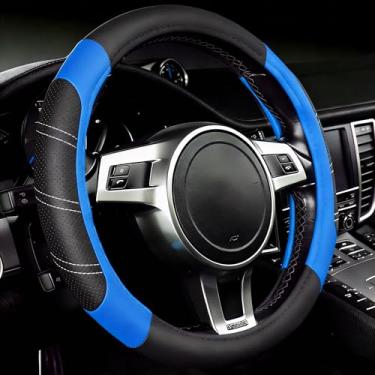 Imagem de NBTEPEM Capa de volante de carro, capas de volante esportivo de couro de microfibra de 36,8 a 38 cm, ajuste universal para a maioria dos carros, caminhões, SUV, Jeep, antiderrapante, seguro, macio