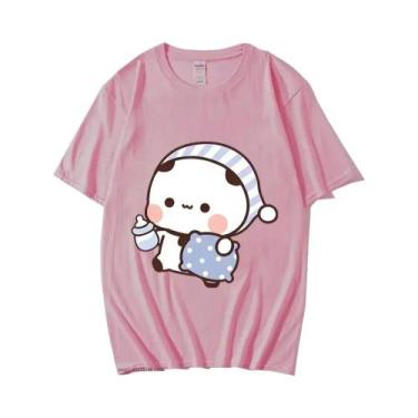 Imagem de Camiseta Gráfica Feminina BuBu Panda DuDu Bear, Estilo Casal, Manga Lo
