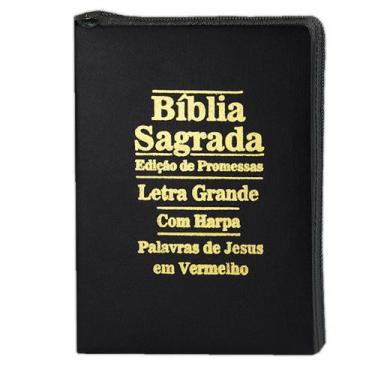 Imagem de Bíblia Sagrada Letra Grande Preta Com Harpa Ziper - REI DAS BIBLIAS