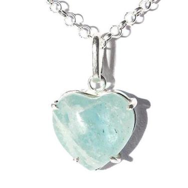 Imagem de Colar Nlux Águas-Marinhas Coração 13 mm Garra Prata 950 - CristaisdeCu