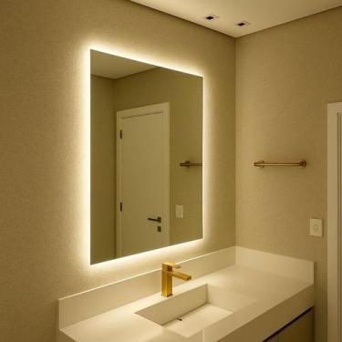 Imagem de Espelho Retangular Com Led Luz Fria De Parede Decorativo Salão De Bele
