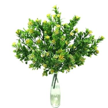 Imagem de Buquê de plantas verdes de plástico simulação casamento grama parede arranjos florais acessórios decoração falsa mesa casa (amarelo claro)