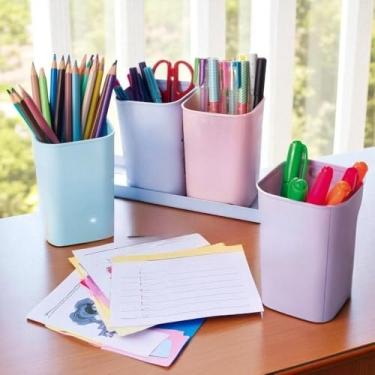 Imagem de Organizador Plástico com Bandeja - Porta-Caneta e Lápis Decorativo para Mesa de Escritório, Home Office e Ambientes Domésticos (STITCH)