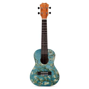 Imagem de Kit para iniciantes com ukulele para concerto, 58 cm, parte superior de mogno sólido azul com ukulele, inclui lições online, estojo de afinador, correia, cordas, capo de areia e pano de polimento