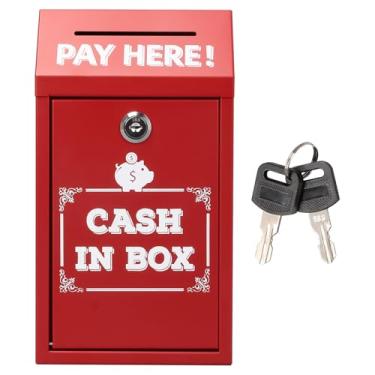Imagem de SAFESafe Box, 14 x 7 x 26 cm, caixa de metal com fechadura, caixa de sugestões montada na parede, cofre de segurança para casa, escritório, comercial (vermelho)