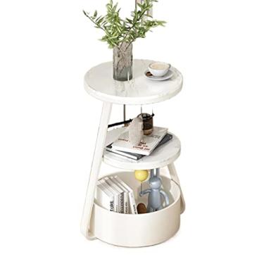 Imagem de Mesa redonda simples, detalhe lateral de 3 camadas com cesta de armazenamento e prateleira de 2 níveis, sofá de cabeceira moderno para sala de estar, quarto e móveis de casa