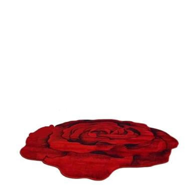 Imagem de Tapete de flanela em forma de rosa, tapete redondo para sala de estar, mesa de café, sofá, almofada, resistente a manchas, tapete antiderrapante para decoração de casa (vermelho escuro, 60 cm)