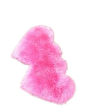 Imagem de Tapetes em forma de coração duplo tapete fofo macio felpudo tapete de cabeceira tapete de decoração de sala de estar (rosa, 120 x 60 cm)