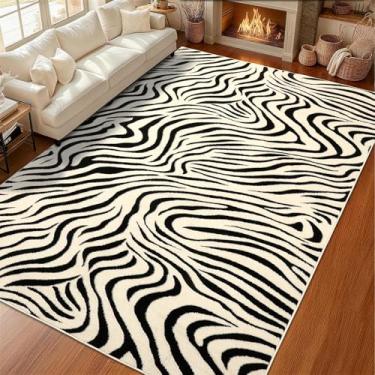 Imagem de YIHOUSE Tapetes de área de 2,5 m x 3,5 m, tapete lavável abstrato, tapete preto e branco moderno para quarto, sala de estar, sala de jantar, escritório, sala de jogos, decoração de casa, tapetes de