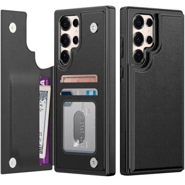 Imagem de Goodon Capa carteira para Samsung Galaxy S25 Ultra com suporte para cartão, bloqueio RFID, capa floral vintage estética, capa protetora retrô moderna exclusiva para mulheres e meninas - preta