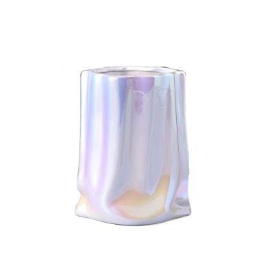 Imagem de Vaso de cerâmica com textura plissada moderna, vasos de plantas, decoração de mesa, vasos de flores, arranjos de flores decorativos, vasos florais centros de mesa (branco)