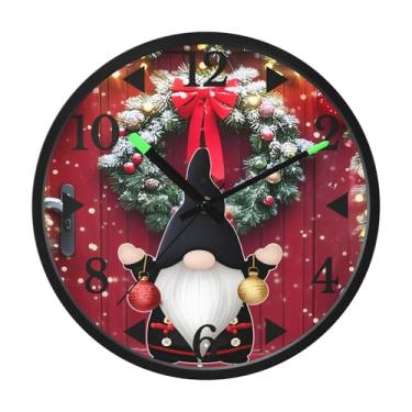 Imagem de STAYTOP Relógio de parede de LED de gnomo fofo de Natal para quarto com brilho noturno, relógios de parede silenciosos de 30 cm para decoração de sala de estar, controle de som, relógio de parede