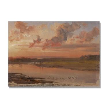 Imagem de J.C. Dahl Reprodução de arte famosa, arte em tela de paisagem romântica nórdica, decoração de parede elegante para sala de estar e escritório. (O Elba à noite). 70 x 98 cm - 27,5 x 38,6 pol. Somente